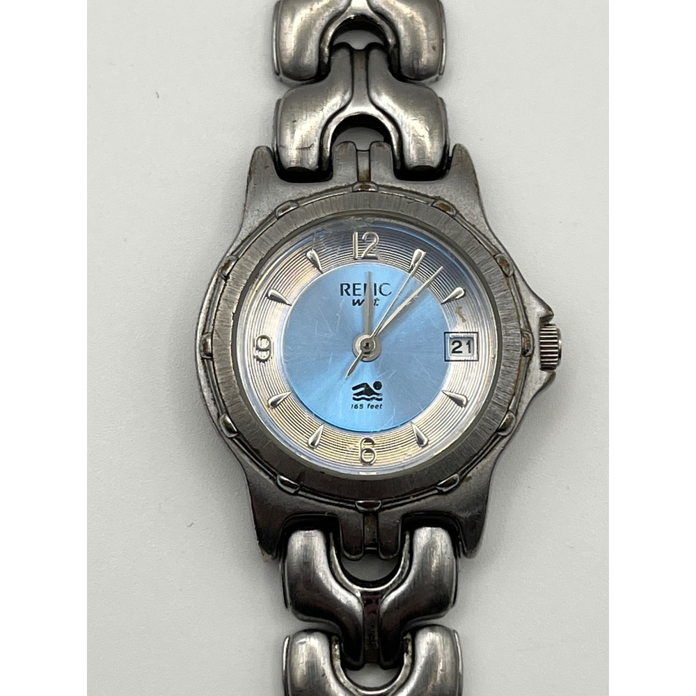 Relic Wet Womens Watch Silver Tone Blue Dial Date ZR11597 Water Resistant 165ft